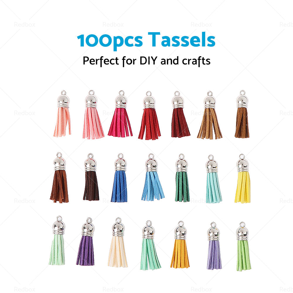 100PCS Key Chain Ring Tassels Pendants Bulk Leather Tassel Crafts Jewelry Making-2