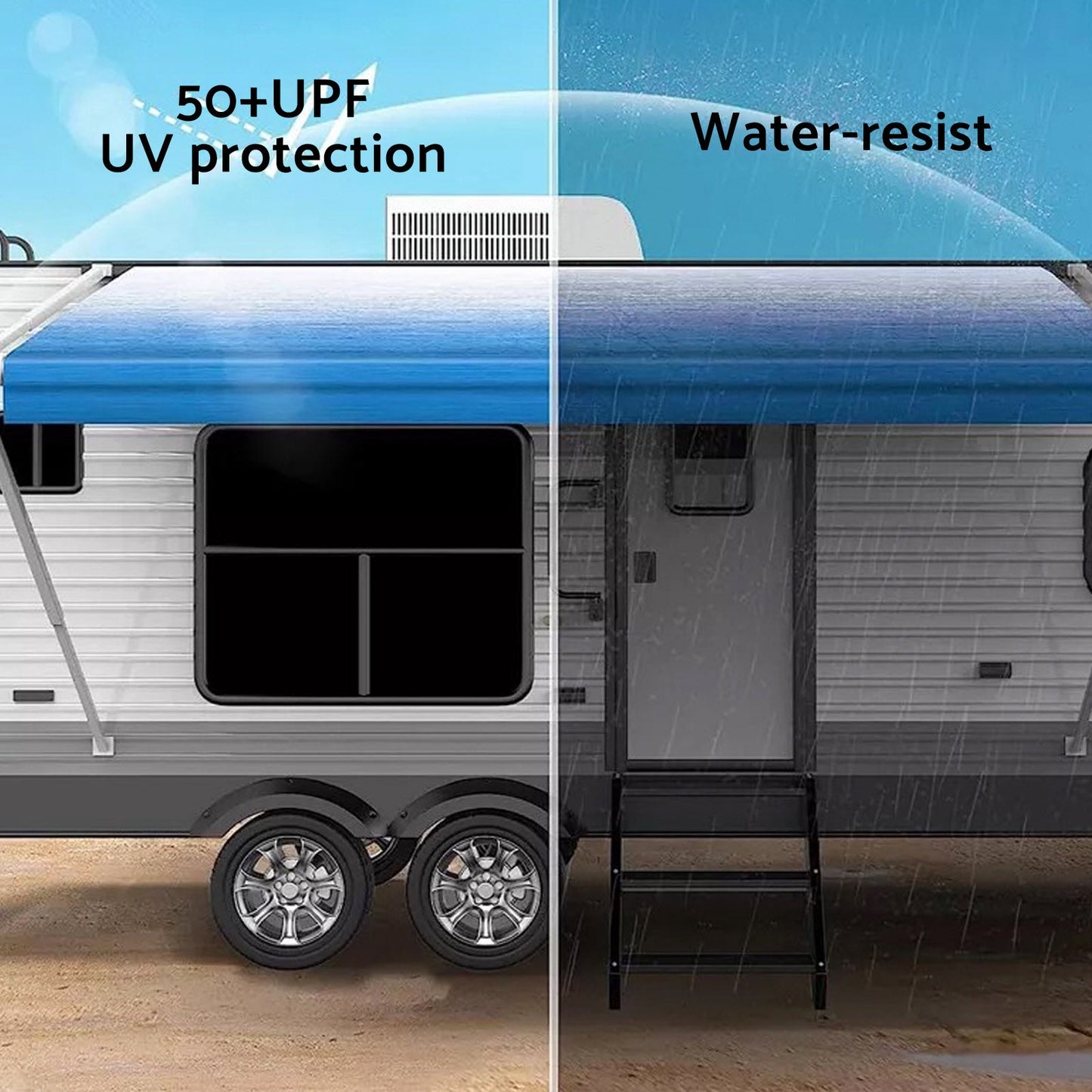 PVC Vinyl Awning Fabric Blue Fade 13-16FT Suitable For RV Caravan Trailer Camper-4