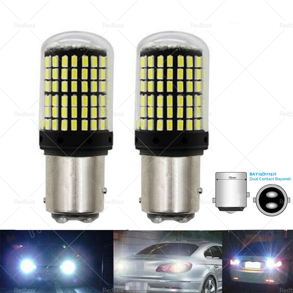2X P21 or 5W BAY15D 1157 144SMD White LED Canbus Stop Tail Brake Light Bulbs-1
