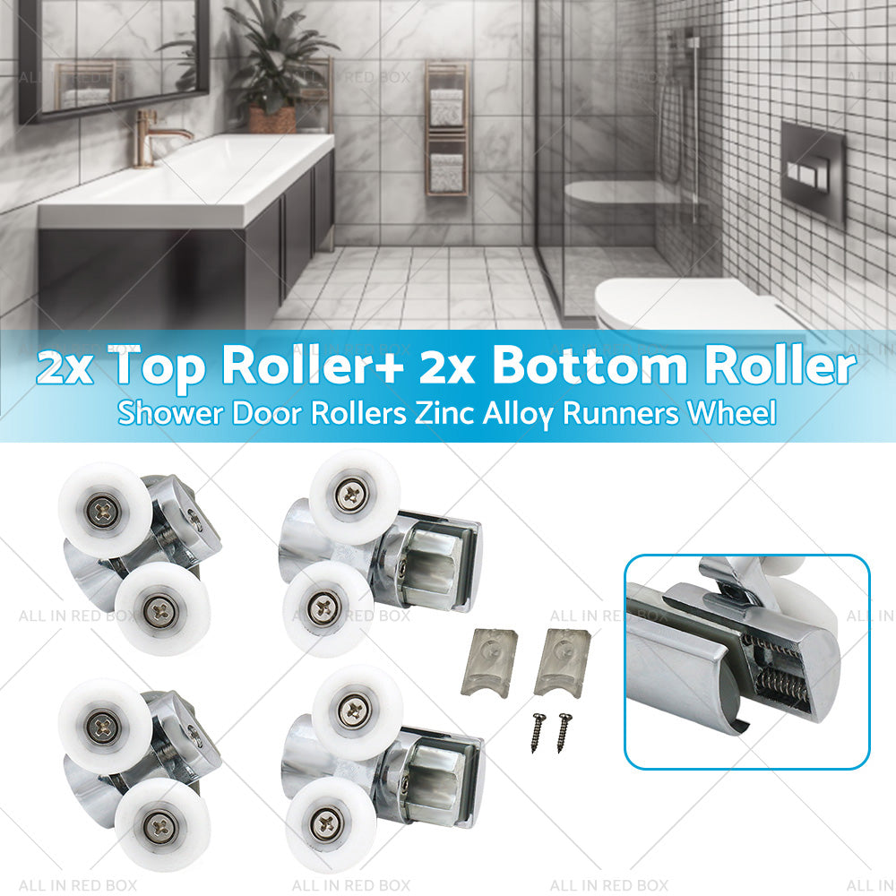 4Pcs Shower Door Rollers Zinc Alloy Twin Top  and  Bottom Runners Wheel Twin 23mm-0