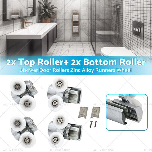 4Pcs Shower Door Rollers Zinc Alloy Twin Top  and  Bottom Runners Wheel Twin 23mm-0