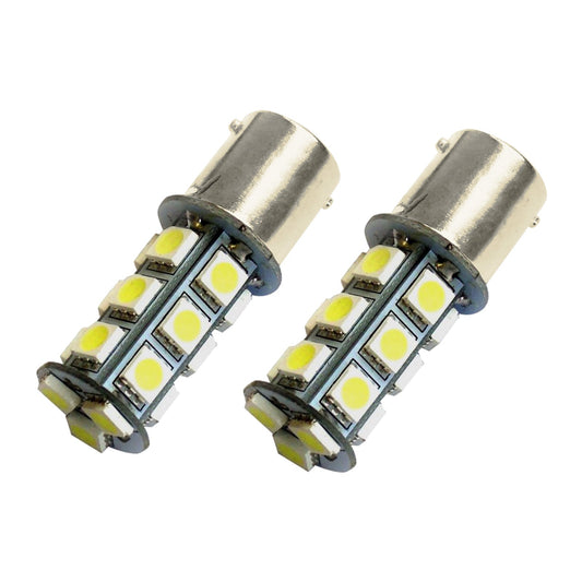 2x 12V BA15D LED 18 SMD Cool White Light Globes Suitable For Caravan Car-0