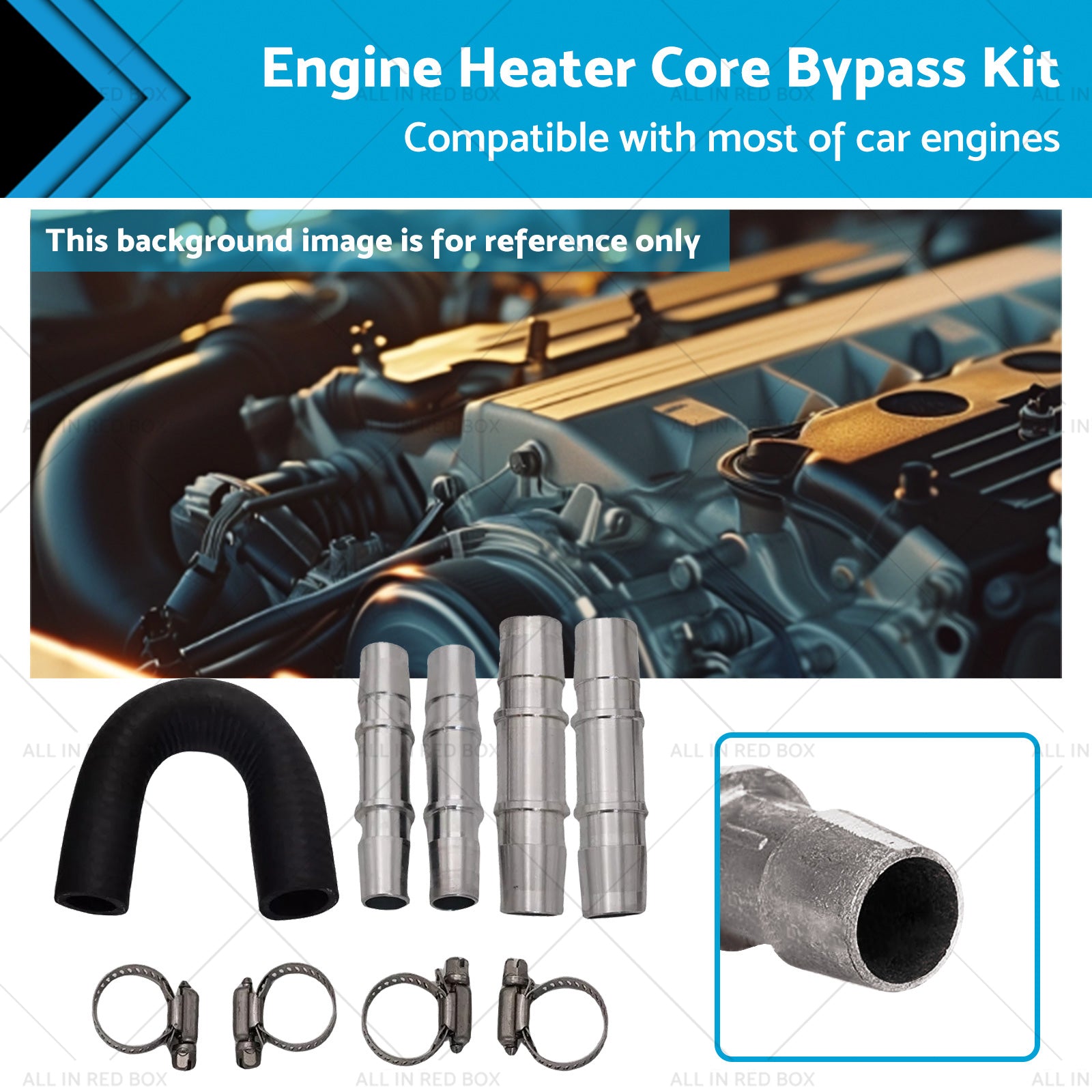 Car Engine Heater Core Bypass Kit 5 or 8in 3 or 4in Hose Fitting Aluminum For Most-0