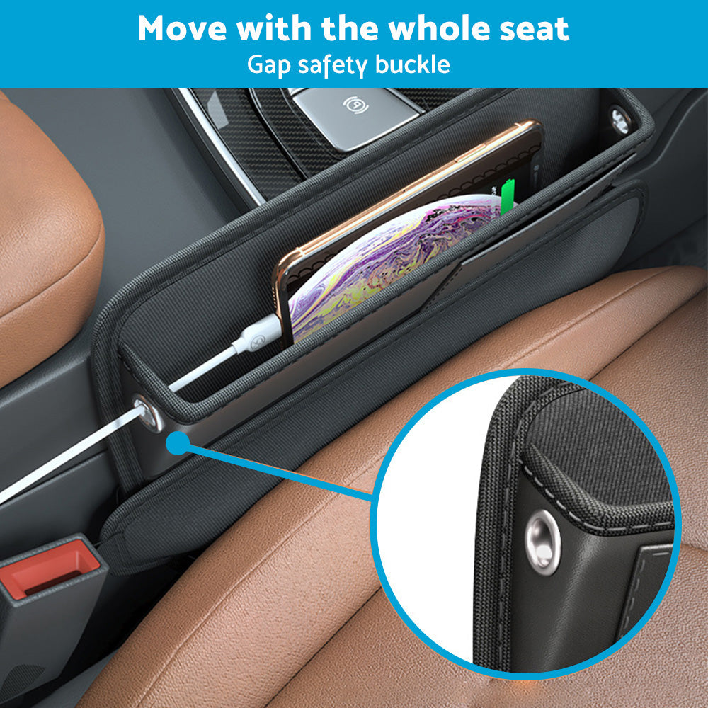 Car Seat Gap Storage Bag Organizer PU Leather With Exclusive Charging Cable Hole-2
