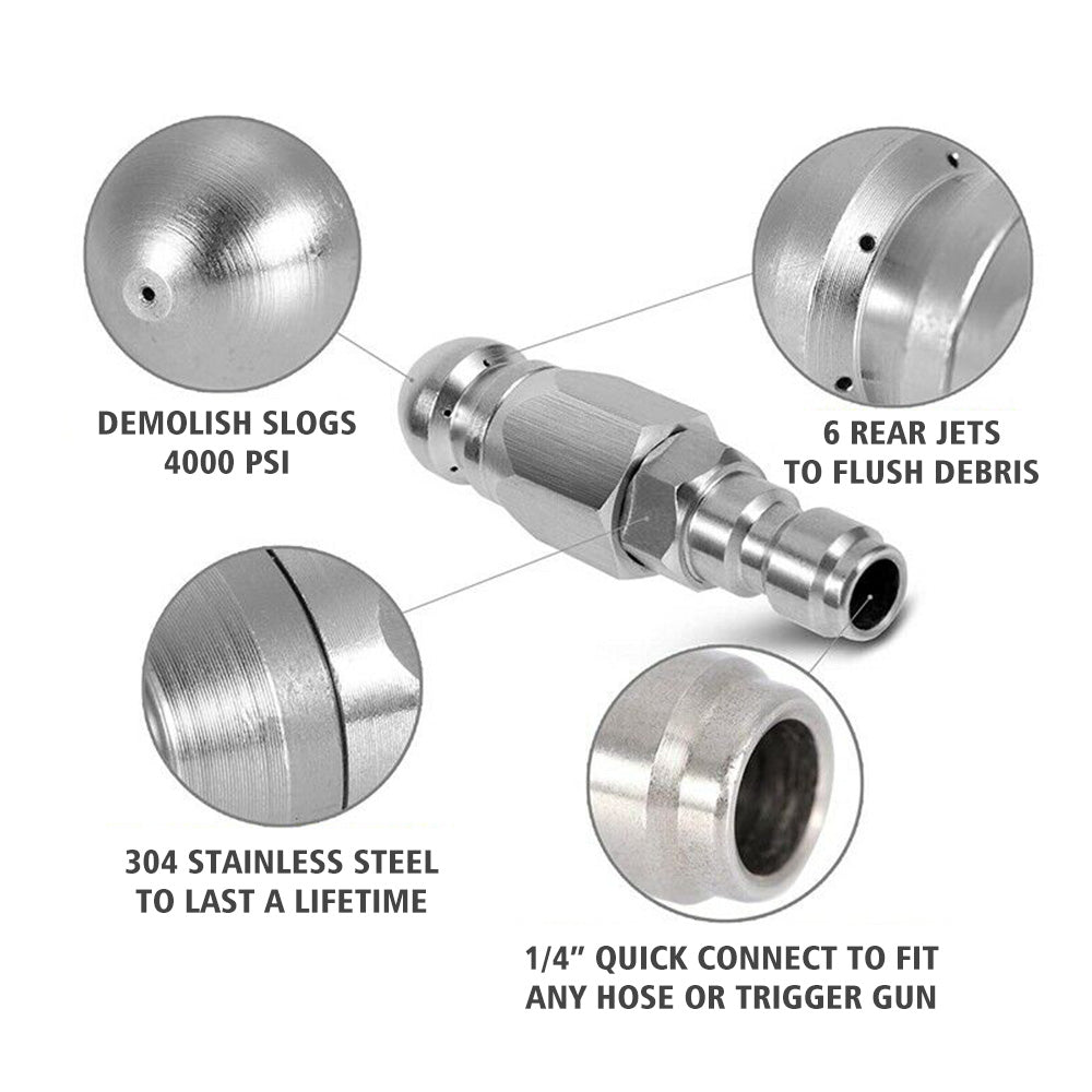 Stainless Steel Sewer Jetter Nozzle For Pressure Washer w or 1 or 4''Connect for Drain-4
