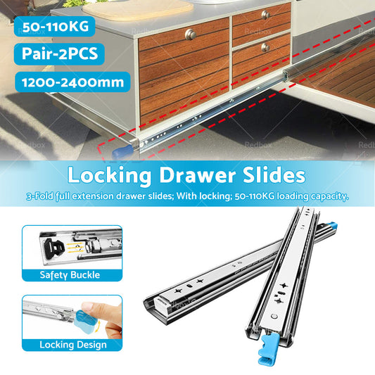 PAIR 90KG Loading Capacity Locking Drawer Slide Runner Trailer 800mm or 1600mm-1