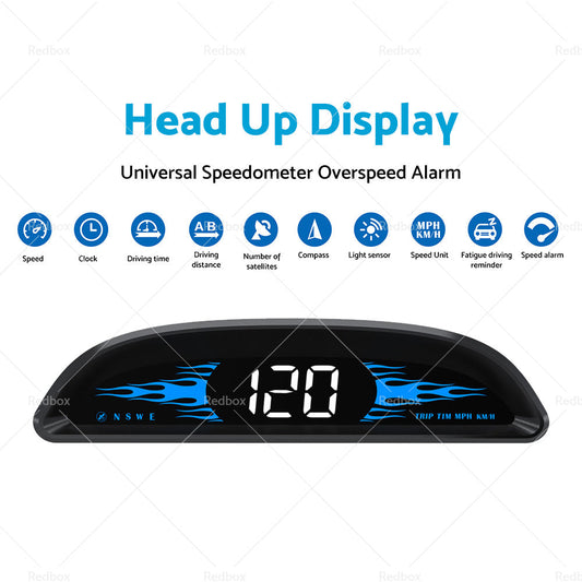 Car HUD Head Up Display LCD Digital GPS Speedometer Overspeed Alarm Universal-1