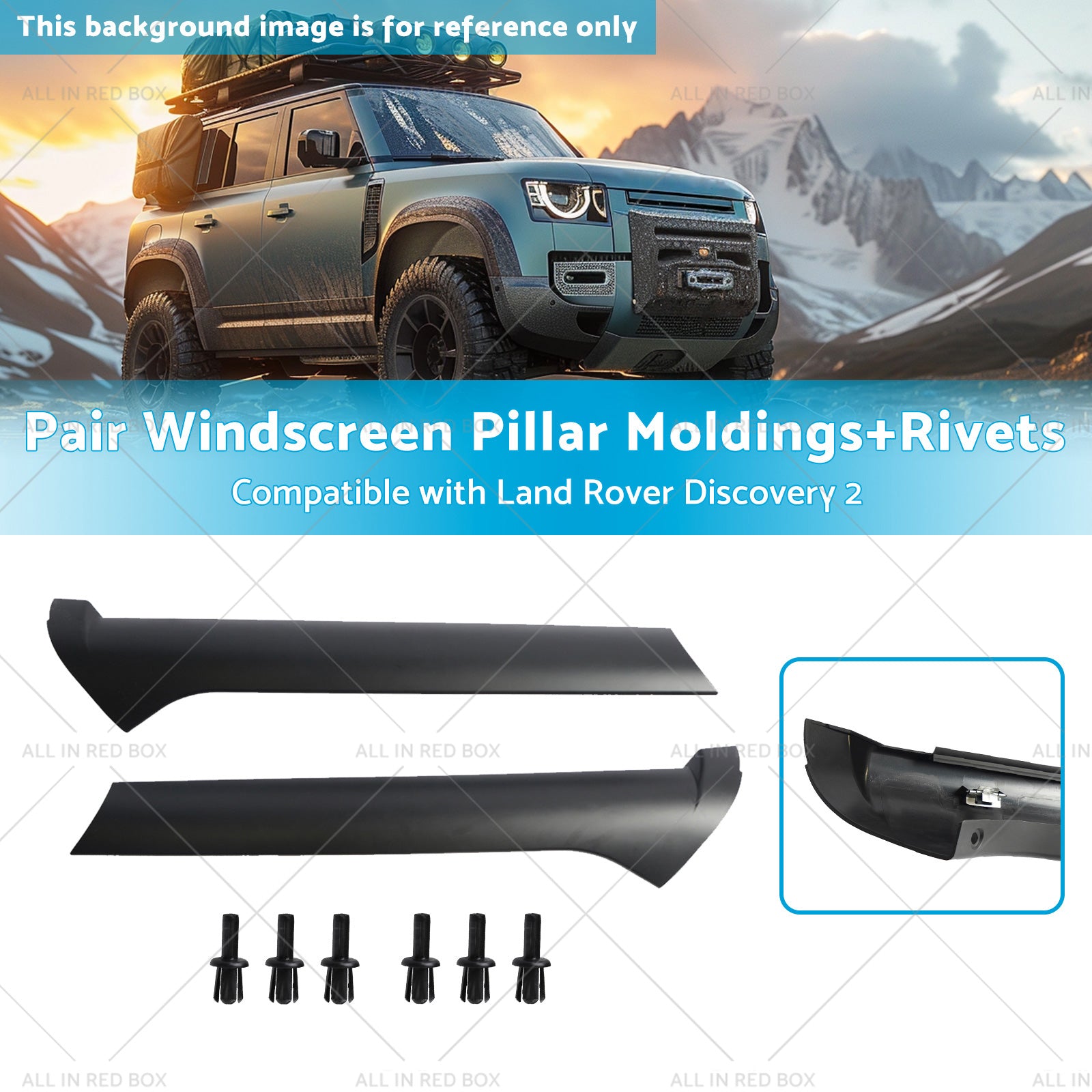 Pair Windscreen Pillar MoldingsRivets Suitable for 99-04 Land Rover Discovery 2-2