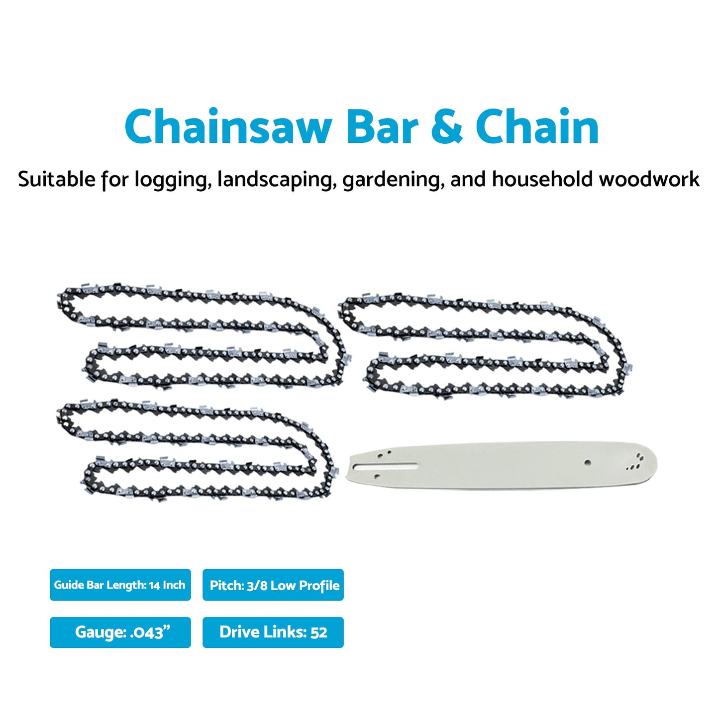 14''3/8LP .043 52DL Chainsaw Bar & Chain Suitable For Makita UC3520A EGO 56V-5