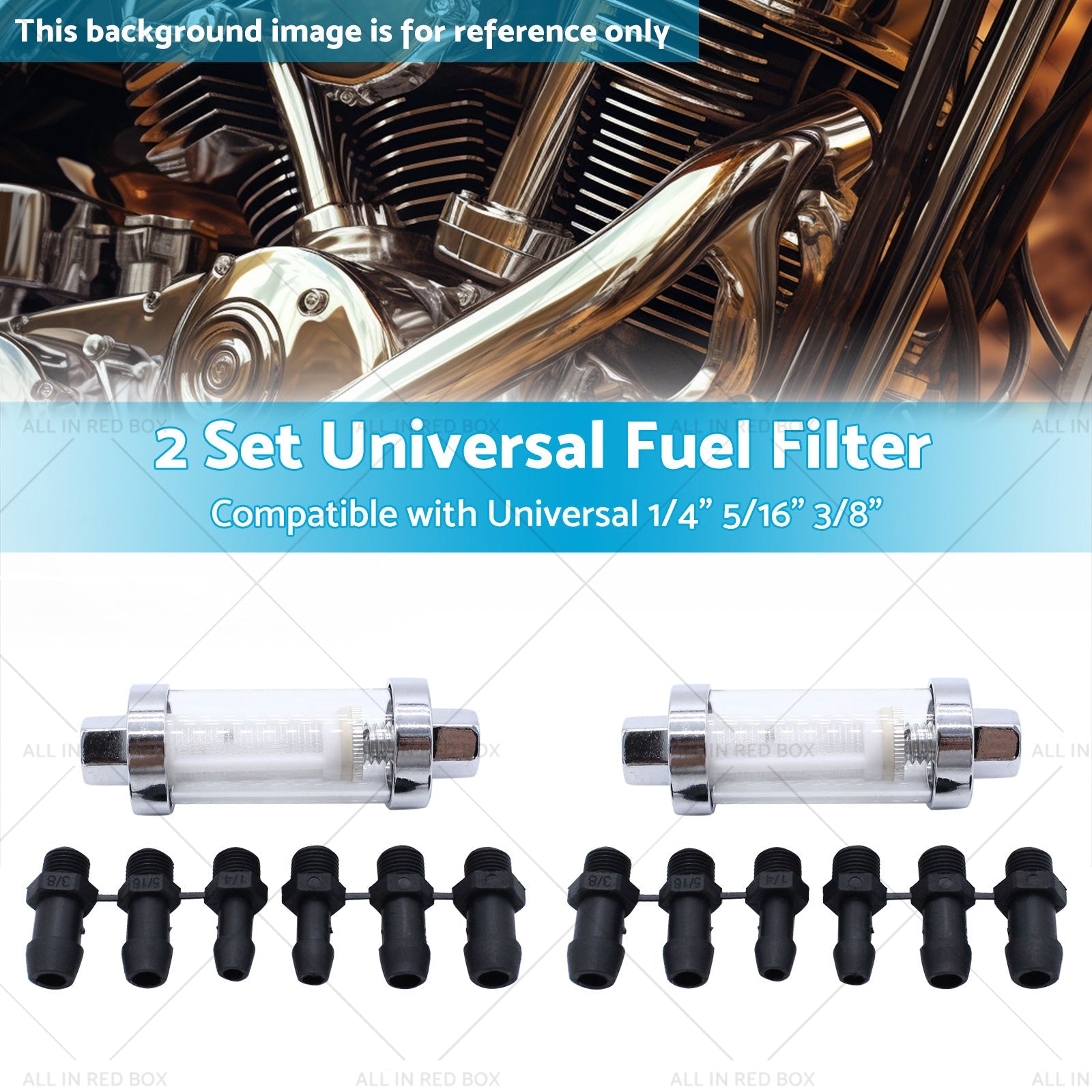 2x Reusable Washable Fuel Filter Chrome Glass Inline Suitablefor 1 4inch 5 16inch 3 8inch-2