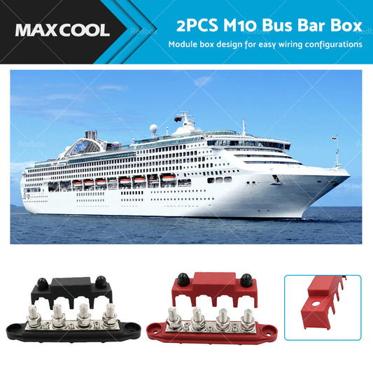 2PCS M10 4 Post 250A DC 48V Studs Bus Bar Power Distribution Box Terminal Block-0
