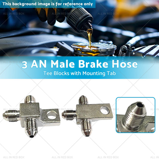 Pair of Stainless Steel - 3 AN Male Brake Hose Tee Blocks with Mounting Tab-1