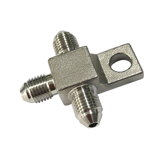 3 AN Male Stainless Steel Brake Hose Tee Block Pair with Mounting Tab Suitable For Universal Use-1