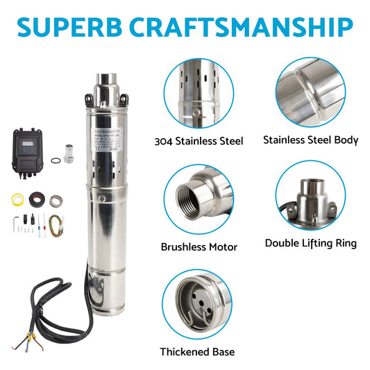 3in Deep Well Solar Bore Pump 72V 1.2KW Submersible MPPT Screw Type 180M-1