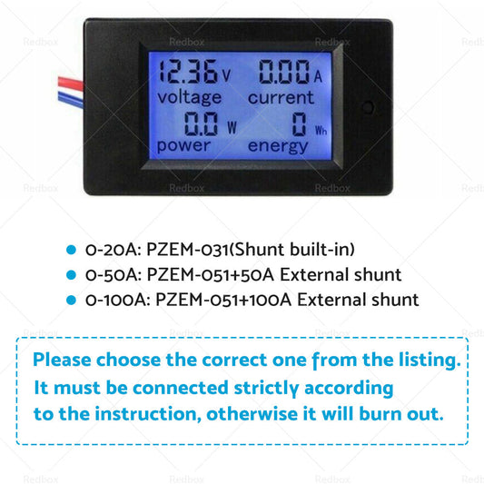 DC 6. 5~100V 20-50-100A LCD Digital Combo Panel Display Volt Amp Power Watt Meter-1