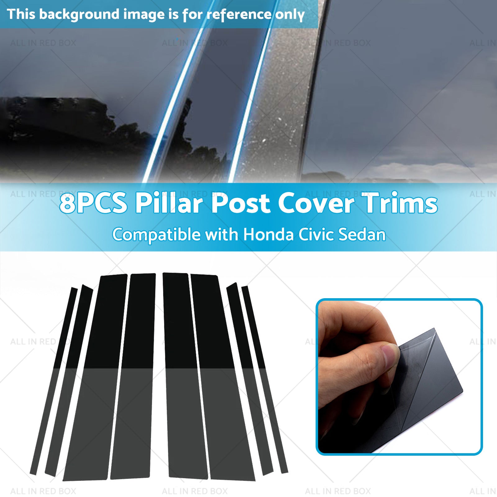 8PCS Black Pillar Post Cover Trims Suitable for Honda Civic Sedan 12-15-2