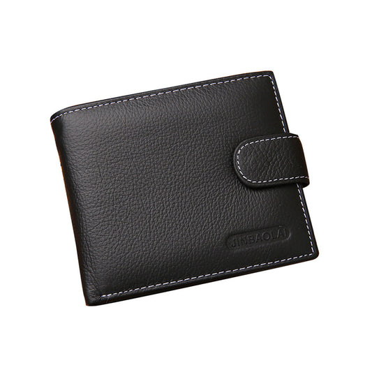 Mens Wallet Black Bi Fold with Top Layer Cowhide Leather Card Slots Coin Pocket-0