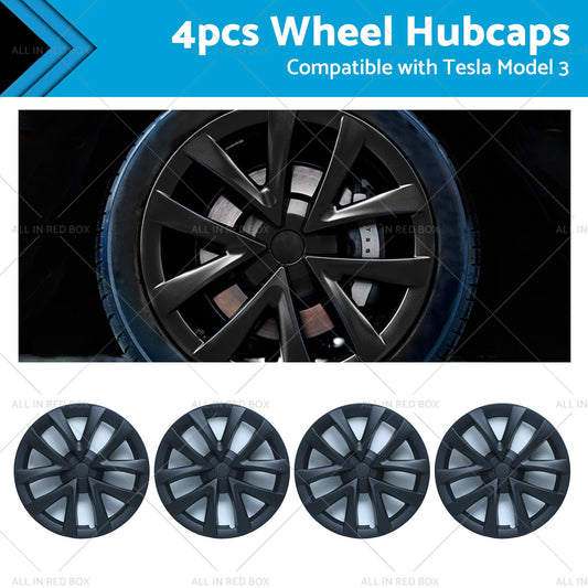 4PCS Matt Black Wheel Cover Hub Caps Rim Hubcap Suitable for Tesla Model 3-0