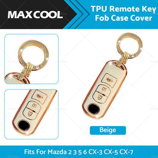 Beige TPU Car Remote Key Fob Case Cover Fits For Mazda 2 3 5 6 CX-3 CX-5 CX-7-0