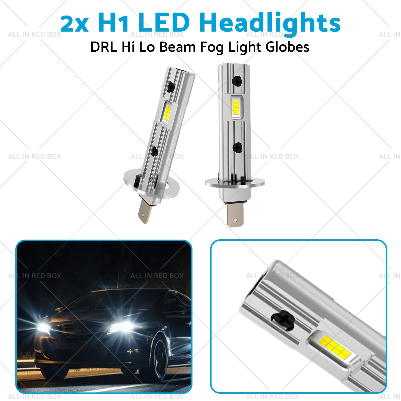 2x H1 LED Headlights DRL Hi Lo Beam Fog Light Globes 13W 6000K White Lamp Bulbs-3