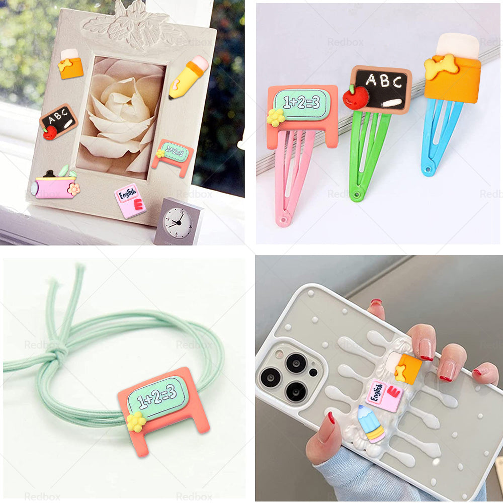 50X 10 Style 3D Resin Cabochon School Theme Colorful DIY Craft Pencil Ruler Book-3