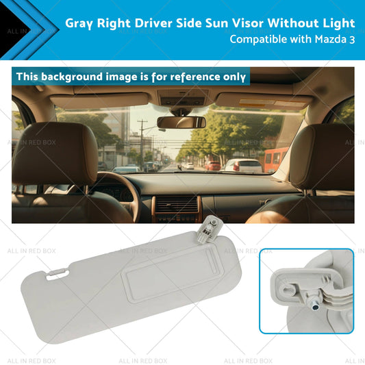 1x Gray Right Driver Side Sun Visor Suitable for 10-13 Mazda 3 BBM369-270C-75-0