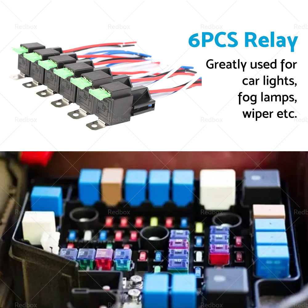 6PCS 12V Relay 4 PIN Automotive 30AMP 30A Normally Open Contact Fused  30A Fuse-4