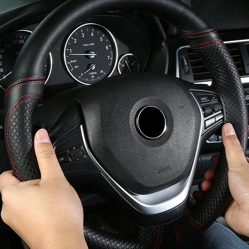 Premium Leather DIY Steering Wheel Cover Suitable For Car – 38cm Auto Protection With Needle-2