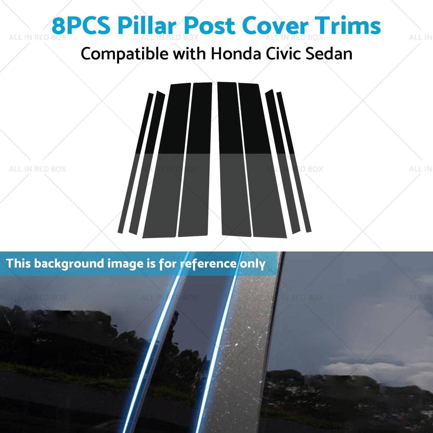 8PCS Black Pillar Post Cover Trims Suitable for Honda Civic Sedan 12-15-4