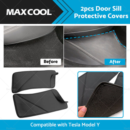 2PCS PU Rear Door Sill Protector Cover Pad Suitable for Tesla Model Y 2020-2022-1