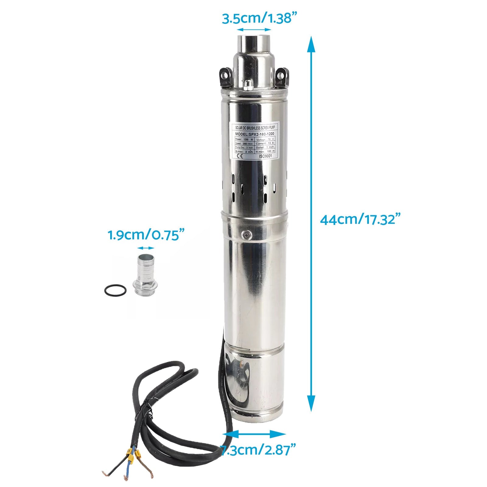 3in Deep Well Solar Bore Pump 72V 1.2KW Submersible MPPT Screw Type 180M-2