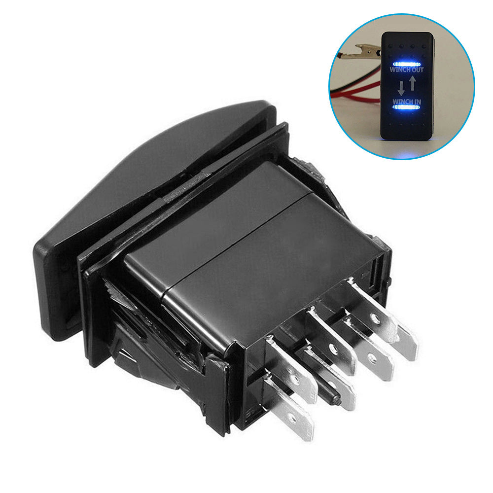 7-Pin Winch In Out Rocker Switch Blue LED Rocker Toggle Switch 12V-24V ON OFF ON-3