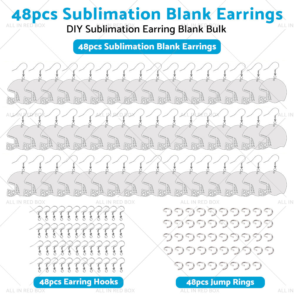 48PCS Sublimation Helmet Earring Blank MDF Double-Sided w  Hook and Jump Ring-1