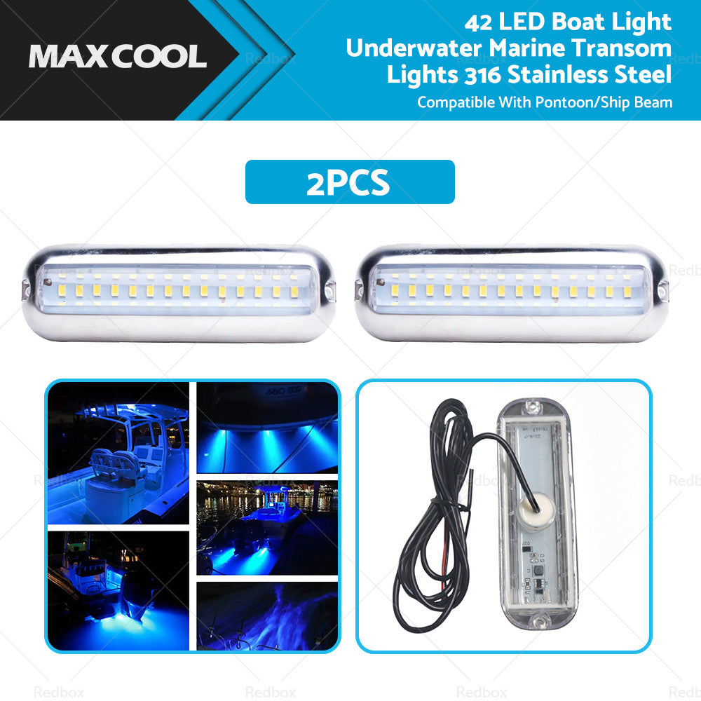 Pair 42LED Boat Light Stainless Steel Underwater Pontoon For Marine Boat Transom-0
