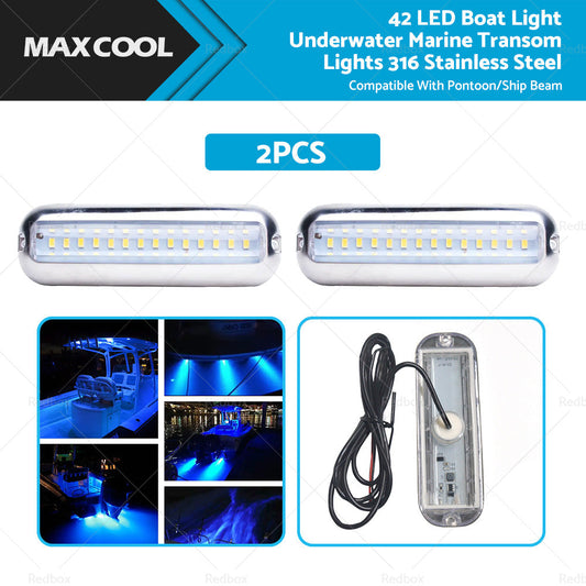 Pair 42LED Boat Light Stainless Steel Underwater Pontoon For Marine Boat Transom-0