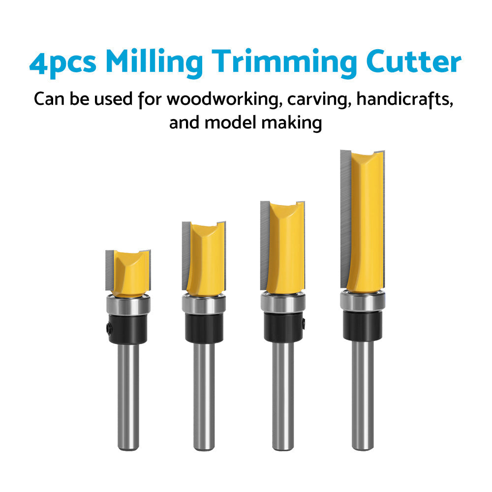 4pcs 1 4 Shank Top Bearing Flush Trim Pattern Router Bit Set Milling Cutter Kit-3