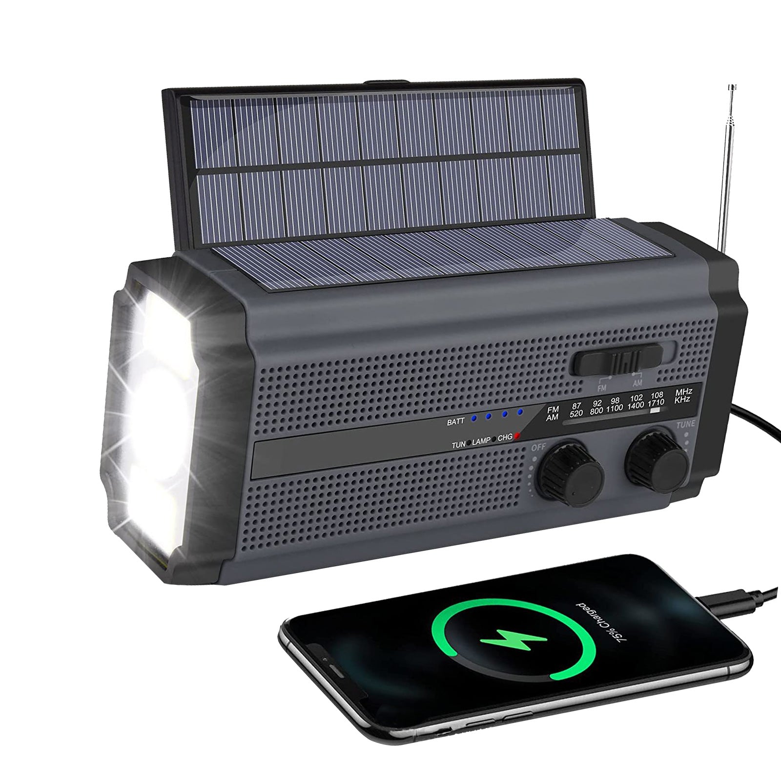 Solar Hand Crank Radio Emergency Weather 5000mAh Power Bank Flash Light Black-3