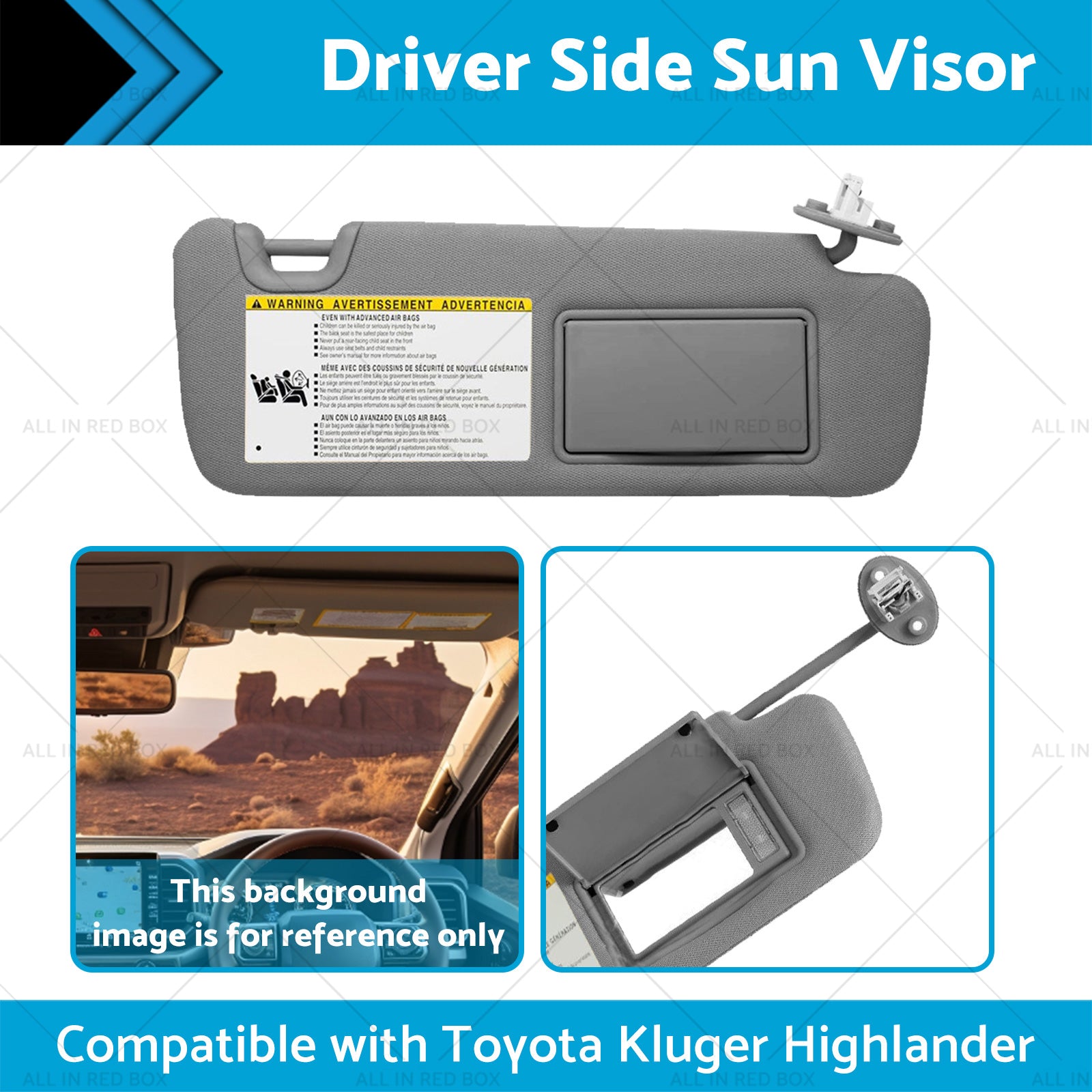Right Driver Side Sun Visor W  Vanity Light SuitableFor Toyota Kluger 14-19 Gray-2