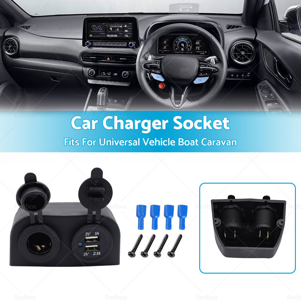 12V Dual USB Port Charger Socket Mount Panel Adapter Fits For Car Boat Caravan-2