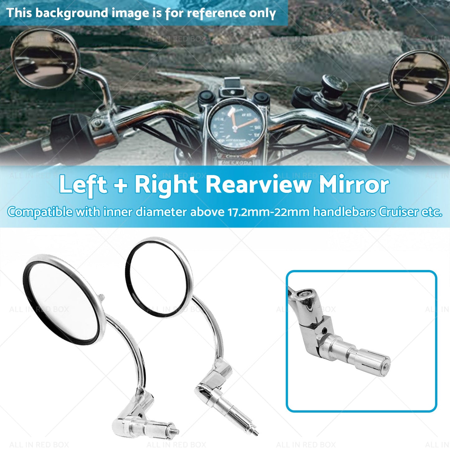 Chrome Round Rearview Bar End Mirror Suitable for Motorcycle Chopper Racer-2