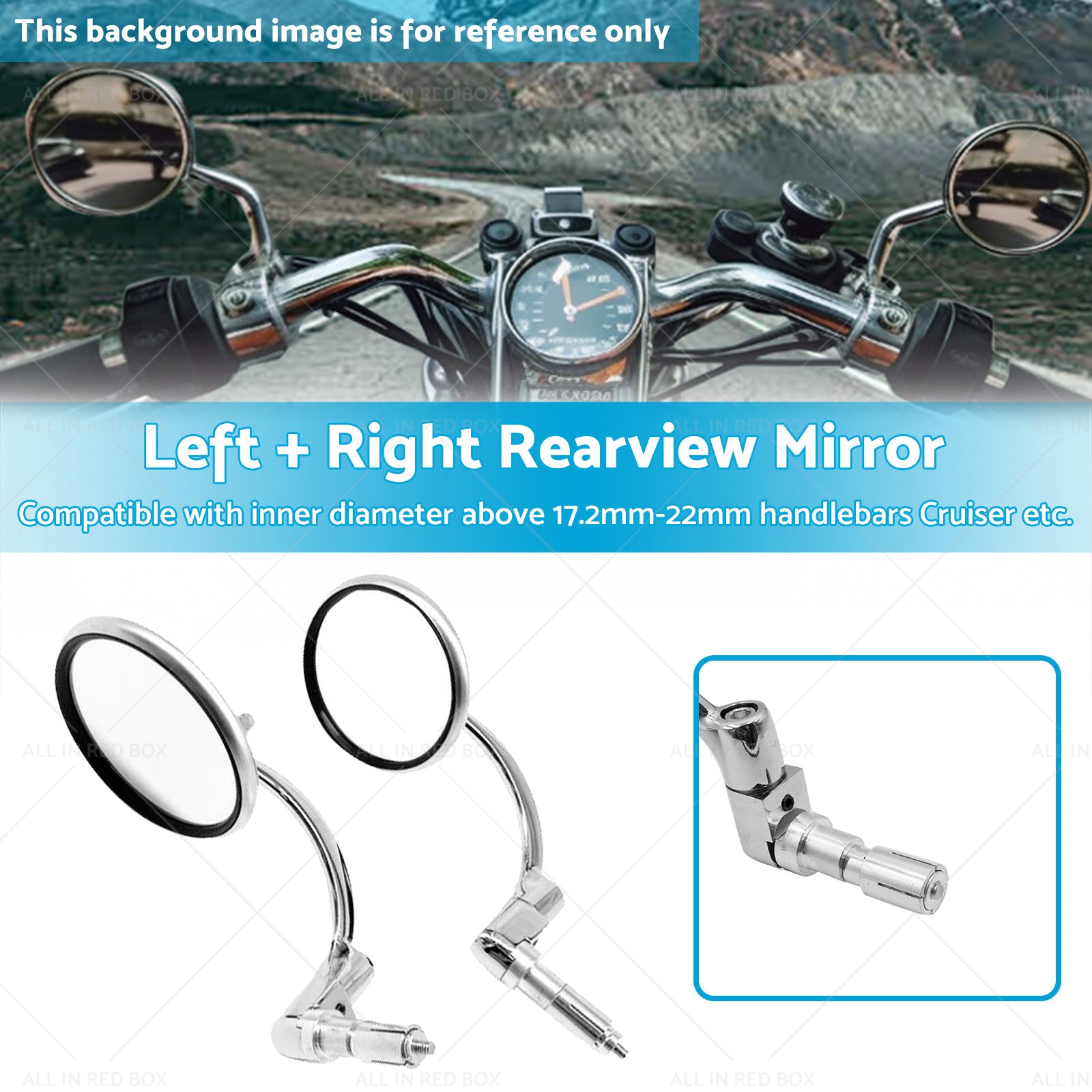 Chrome Round Rearview Bar End Mirror Suitable for Motorcycle Chopper Racer-2