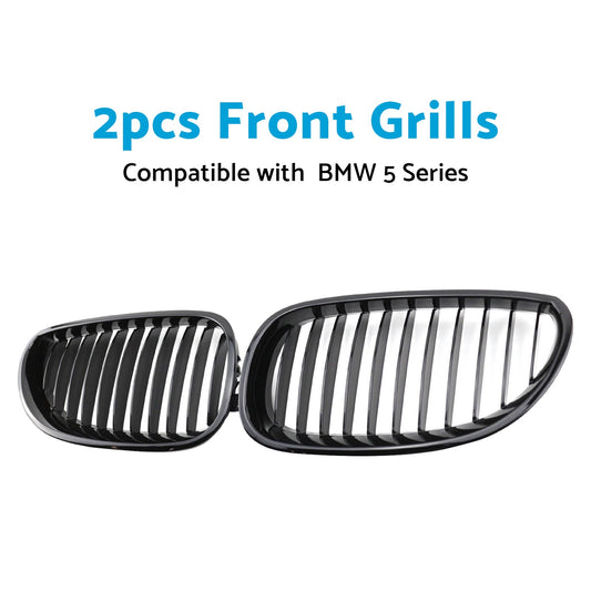 Gloss Black Front Grille Grill Suitable For BMW E60 E61 5 Series 2003-2010-1