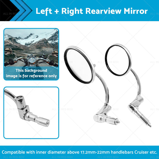 Chrome Round Rearview Bar End Mirror Suitable for Motorcycle Chopper Racer-1