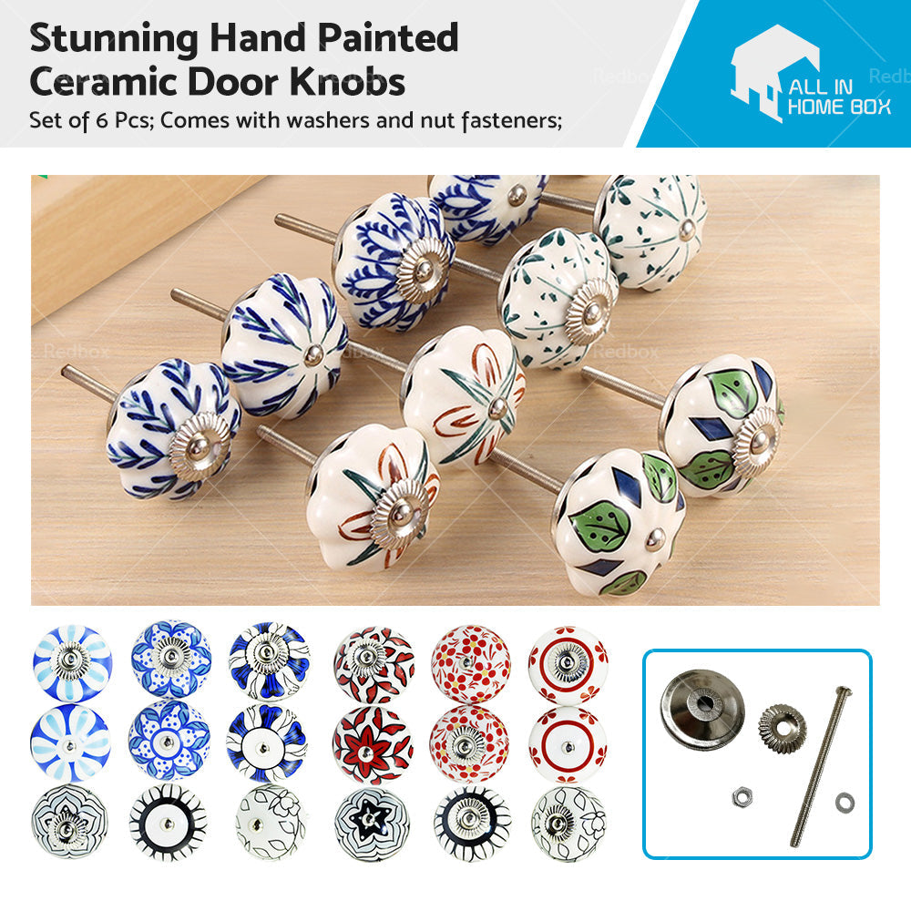 6 Pcs Cupboard Door Knobs Handles Drawer Pull Vintage Ceramic Knob Shabby Chic-0