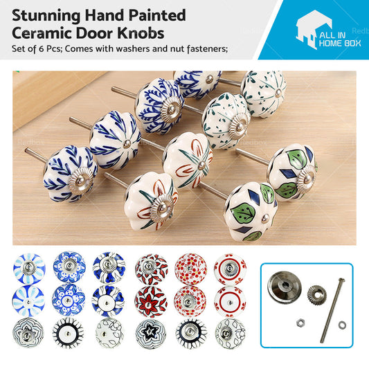 6 Pcs Cupboard Door Knobs Handles Drawer Pull Vintage Ceramic Knob Shabby Chic-0