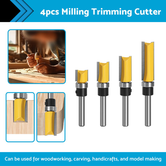 4pcs 1 4 Shank Top Bearing Flush Trim Pattern Router Bit Set Milling Cutter Kit-1