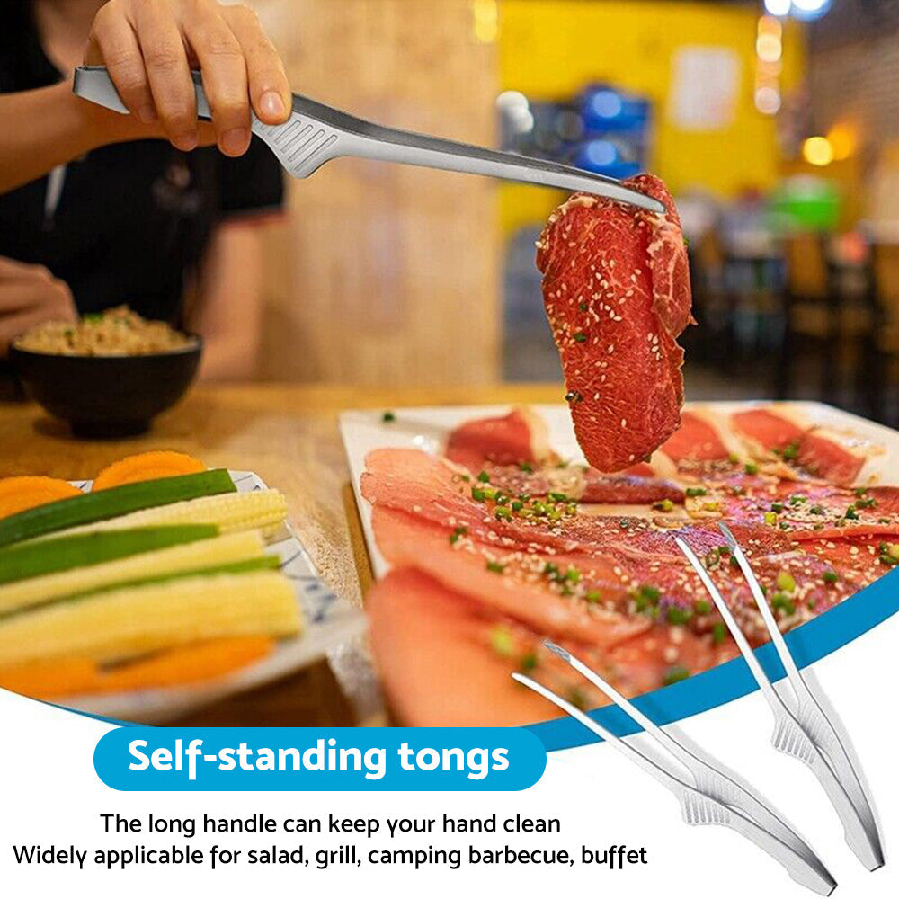 4x Korean & Japanese BBQ Self-Standing Grill Tongs Suitable For Non-Slip Cooking-3