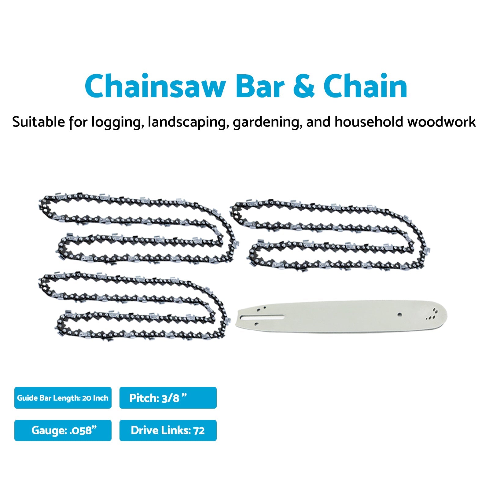 20'' Bar & Chain Combo 3/8 .058 72DL Suitable For Poulan/Poulan Pro Shindaiwa-5