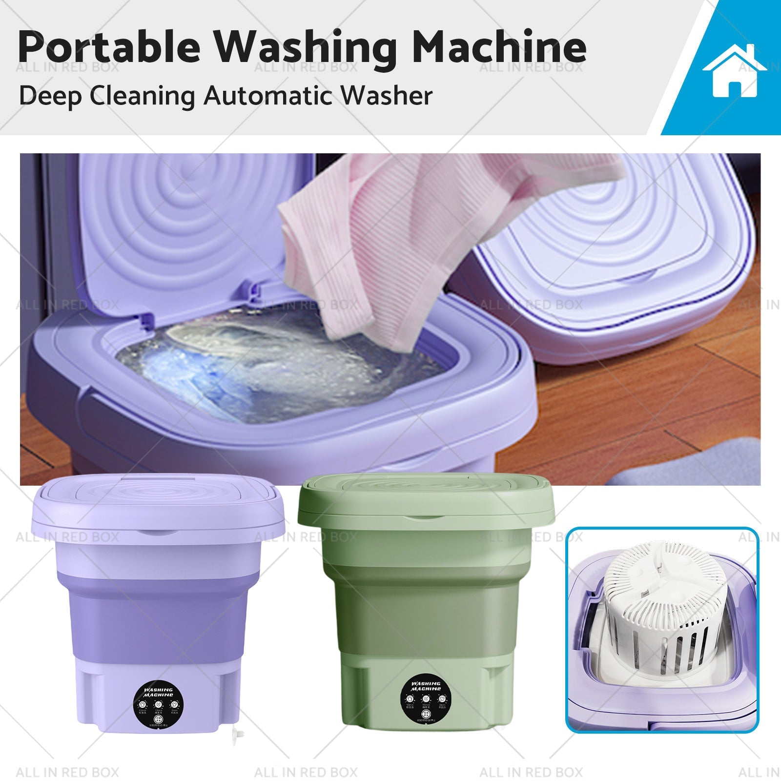 8L Foldable Washing Machine Portable 3 Modes Deep Cleaning Automatic Washer 240V-0