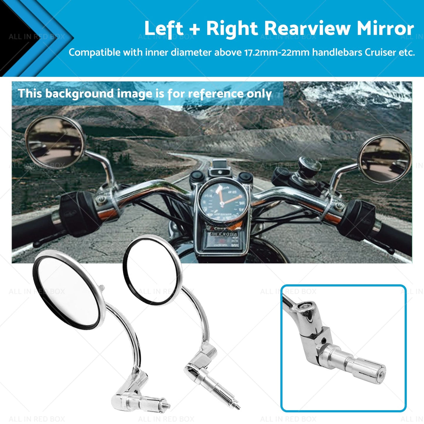Chrome Round Rearview Bar End Mirror Suitable for Motorcycle Chopper Racer-0